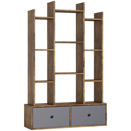 Stylish wooden Storage Unit with open shelves and two drawers for modern home organisation