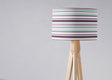 Shadow bright lampshade with multicoloured stripes on a wooden tripod lamp base