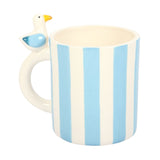 Striped Mug with Blue and White Stripes featuring a Seagull Handle for a Coastal Touch