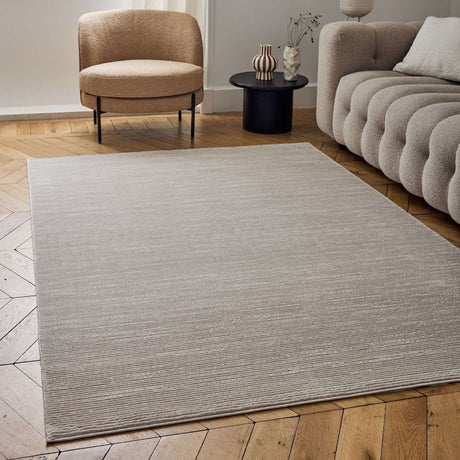 Stylish Striped Rug in neutral tones for modern living room decor and comfort
