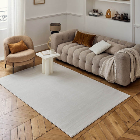 Stylish Striped Rug showcased in a modern living room with plush sofa and minimalist decor