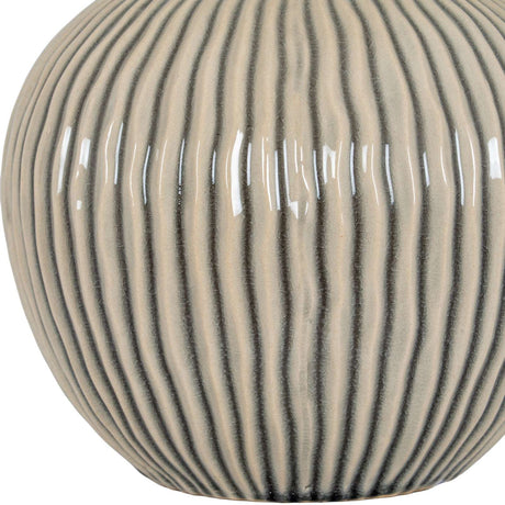 Striped Vase in beige and grey tones with ribbed texture for elegant home decor