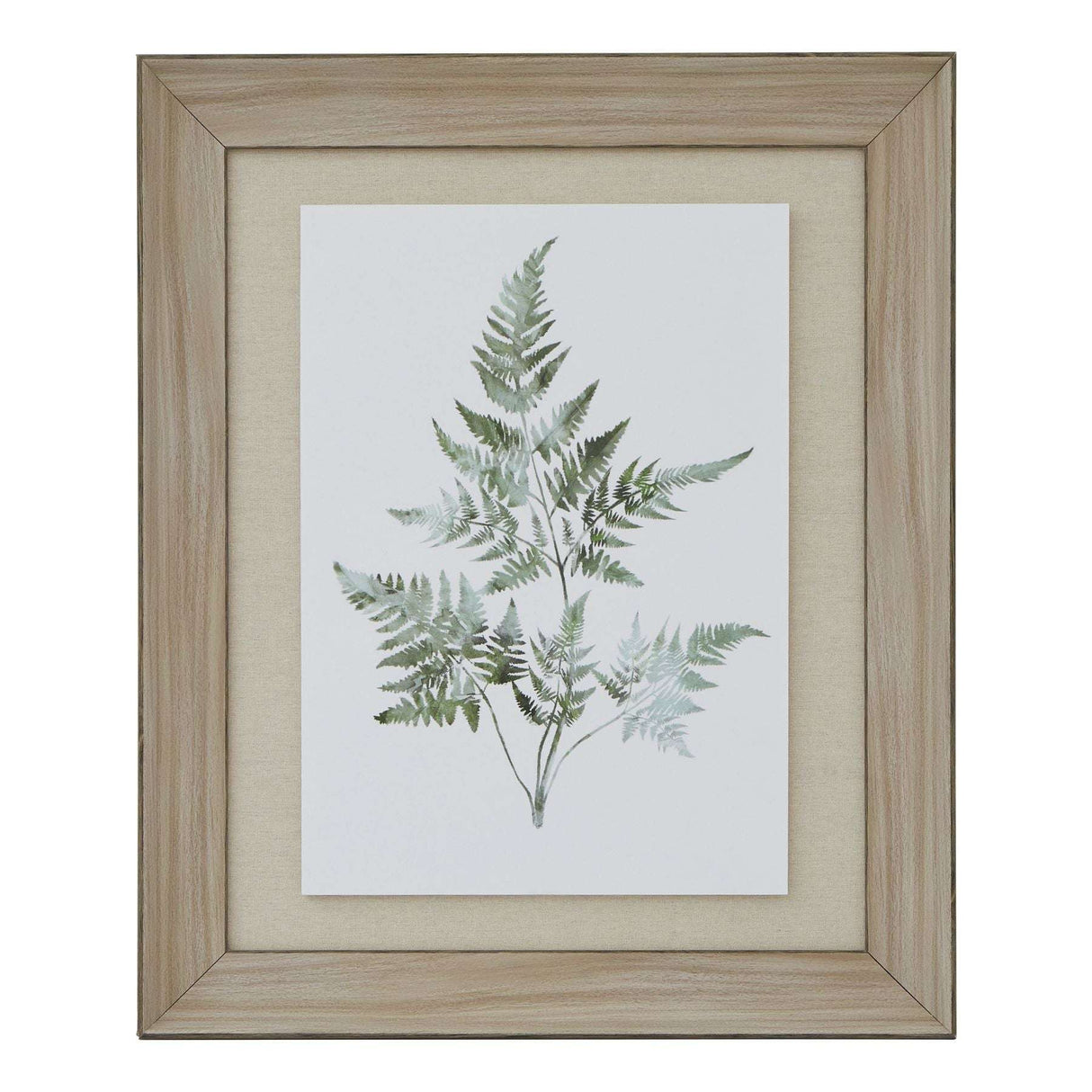Watercolour Bracken Fern In Washed Wood Frame BROWN WOOD Shades 4 Seasons