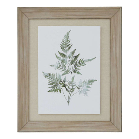 Watercolour Bracken Fern In Washed Wood Frame BROWN WOOD Shades 4 Seasons