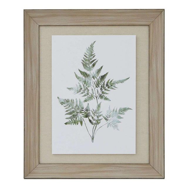 Watercolour Bracken Fern In Washed Wood Frame BROWN WOOD Shades 4 Seasons