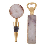 Orsina Elegant Bottle Opener and Stopper Set in Gold Finish with Natural Stone Accents