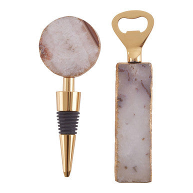 Orsina Elegant Bottle Opener and Stopper Set in Gold Finish with Natural Stone Accents
