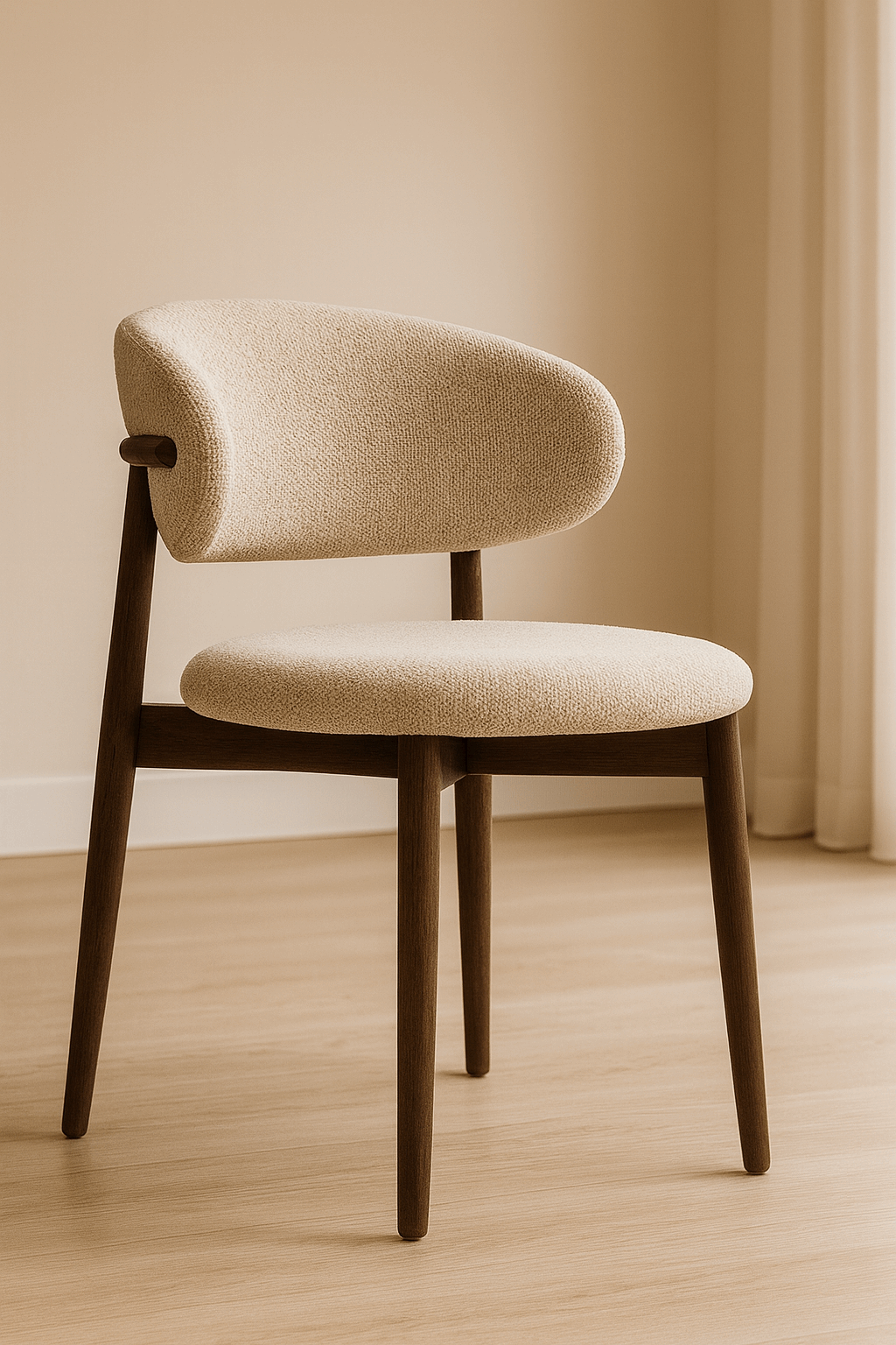 Nisu Home Stylish Modern Chair with Cream Fabric Upholstery and Wooden Legs