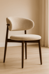 Nisu Home Stylish Modern Chair with Cream Fabric Upholstery and Wooden Legs