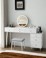 Le Di Vita modern Dressing Table with round mirror, drawers, and stylish stool for elegant bedroom decor