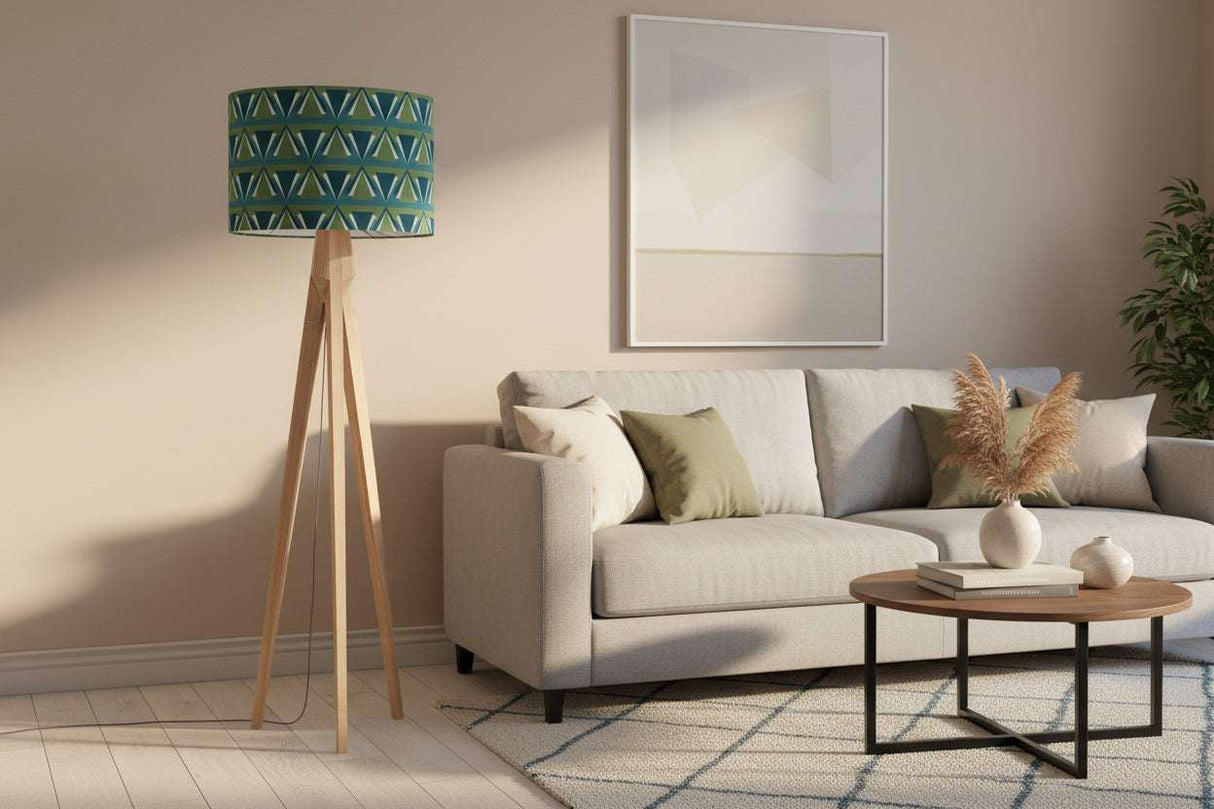 Stylish Shadow Bright lampshade on a tripod floor lamp, ideal for modern living room decor
