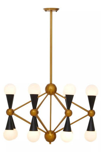 Orsina Pendant Light with a modern design featuring black and gold accents and globe bulbs