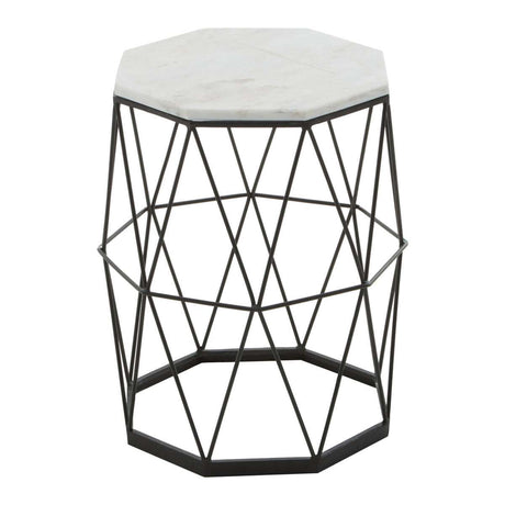 Orsina Modern Geometric Side Table with Hexagonal White Marble Top and Black Metal Frame