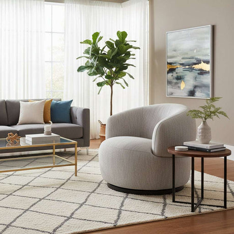 Bordo Textured Grey Curved Swivel Chair Orsina