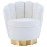 Orsina Swivel Chair in soft white fabric with a stylish gold base for modern interiors