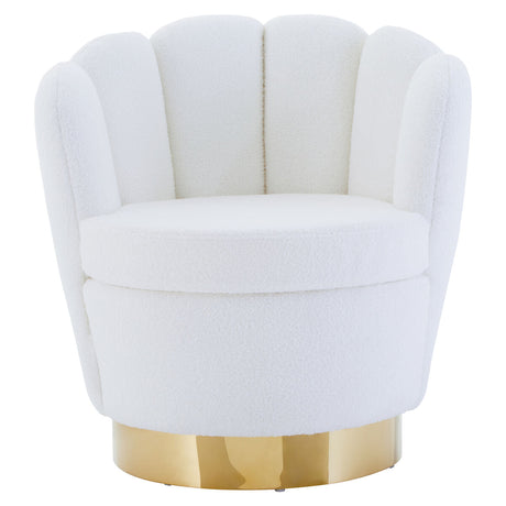 Orsina Swivel Chair in soft white fabric with a stylish gold base for modern interiors