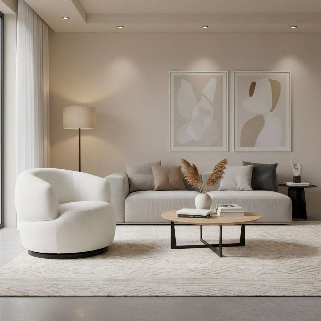 Bordo Textured Cream Curved Swivel Chair Orsina