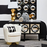 Orsina Swivel Chair in White Boucle Fabric with Stylish Accent Cushions for Modern Interiors