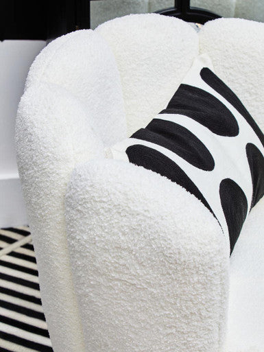 Orsina Swivel Chair in White with Textured Fabric and Black Cushion for Stylish Living Room Decor