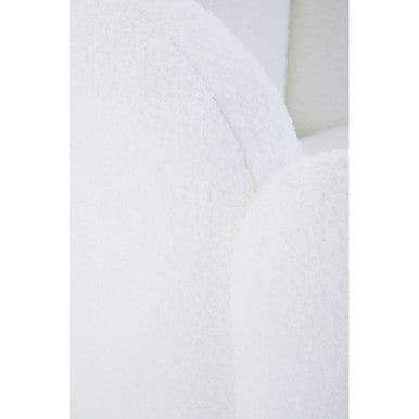 Orsina Swivel Chair in plush white fabric featuring soft curves and modern design