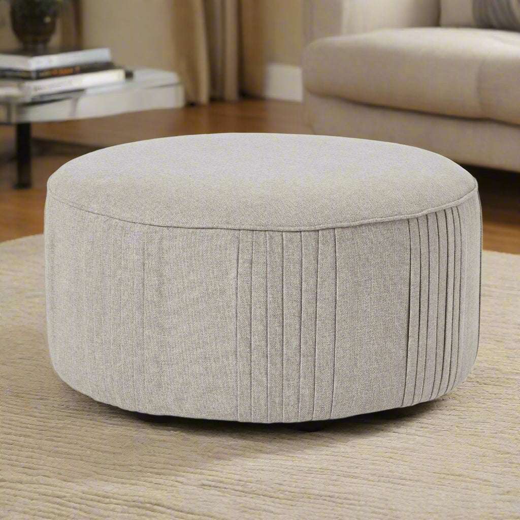 Lily Swivel Ottoman In Oatmeal Twill WOOD Shades 4 Seasons
