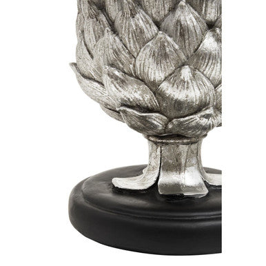 Orsina Table Lamp featuring an elegant floral design base in silver and a black pedestal