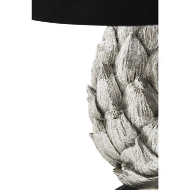 Orsina Table Lamp featuring a textured artichoke design base with a black shade