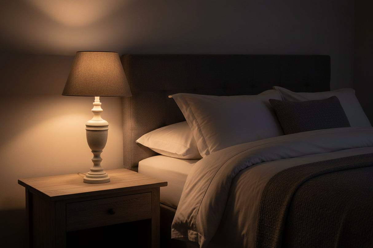 Lentia Urn Table Lamp With Linen Shade GREY WOOD Shades 4 Seasons