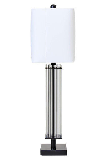 Orsina Table Lamp with a sleek design featuring a clear base and a white shade
