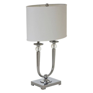 Orsina Table Lamp with a sleek chrome base and white fabric shade for modern decor