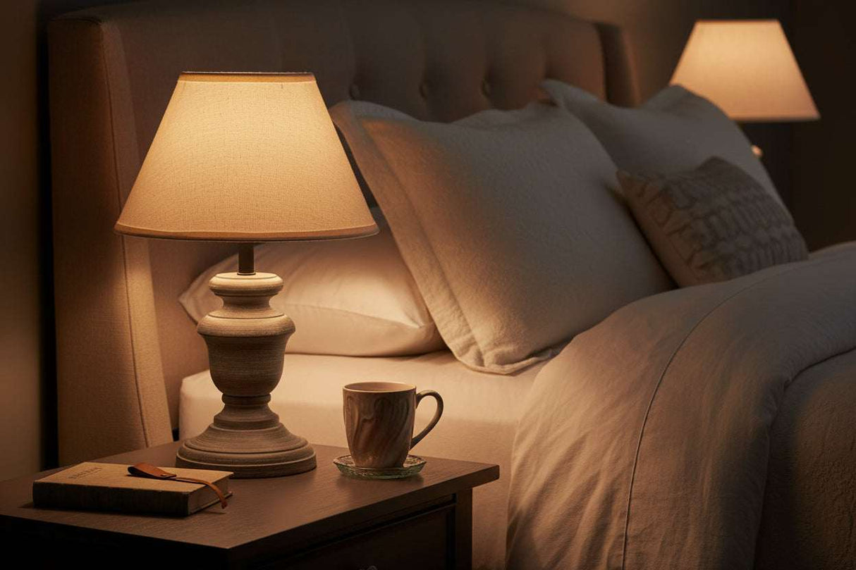 Belluno Urn Table Lamp With Linen Shade GREY WOOD Shades 4 Seasons