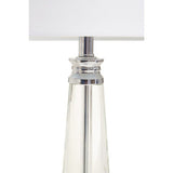 Elegantly designed Orsina Table Lamp with a clear glass base and white fabric shade