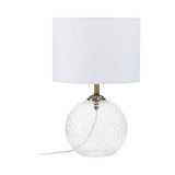 Orsina Table Lamp with a clear glass sphere base and a white fabric shade for elegant lighting