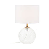 Orsina Table Lamp with a clear glass base and white fabric shade for elegant home decor