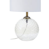 Orsina Table Lamp with a clear textured glass base and white fabric shade for elegant decor