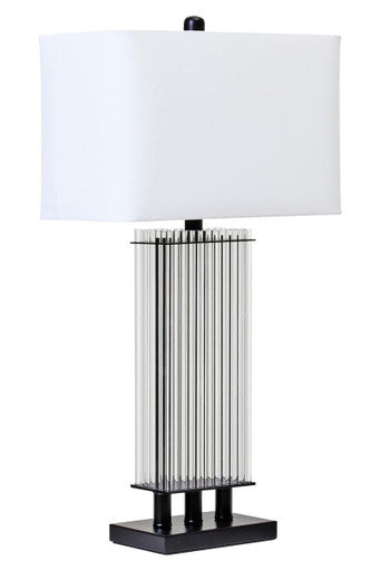 Orsina Table Lamp with Clear Vertical Stripes and White Shade for Modern Home Decor