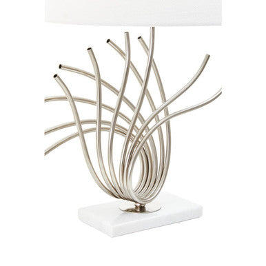Stylish Orsina Table Lamp with a modern silver spiral base and white shade for elegant lighting