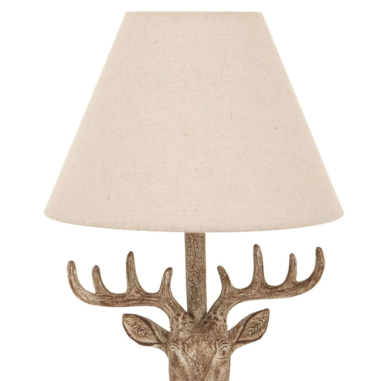 Unique deer head table lamp with a natural fabric shade for rustic home decor