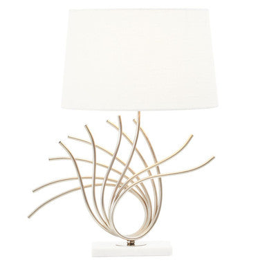 Stylish Orsina Table Lamp with a sleek metallic base and white fabric shade for modern decor
