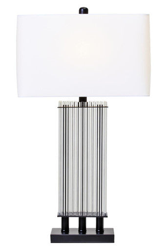 Orsina Table Lamp with a stylish clear glass design and a white shade for modern decor