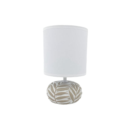 MSL Table Lamp with a stylish beige and white leaf-patterned base and a white fabric shade