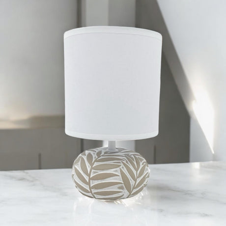 Stylish MSL Table Lamp with a patterned base and white fabric shade for modern decor