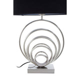 Orsina Table Lamp featuring a modern silver spiral design with a black shade