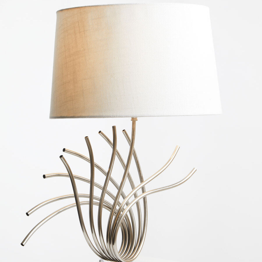 Orsina Table Lamp with a unique modern design and a white fabric shade for stylish lighting