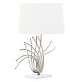Orsina Modern Table Lamp with Curved Metal Base and White Fabric Shade for Stylish Lighting