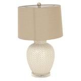 Ceramic Table Lamp with Woven Design and Beige Shade for Elegant Home Lighting