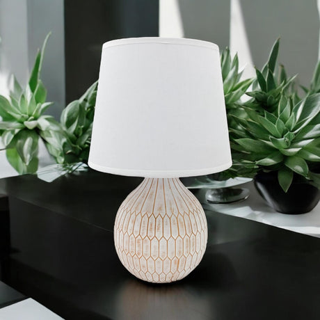 Stylish MSL Table Lamp with a textured base and white shade for modern home decor