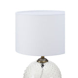 Orsina Table Lamp with a textured glass base and a white drum shade for modern decor