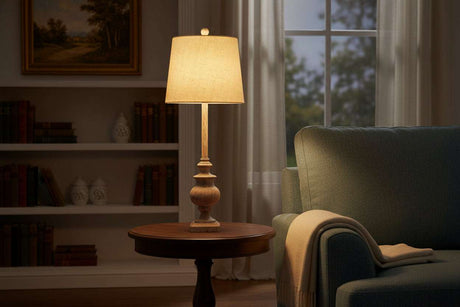 Elegant table lamp on a side table, perfect for creating a warm ambiance in any living space