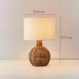 Nisu Home Table Lamp with Rattan Base and White Fabric Shade, Height 52cm and Diameter 36cm